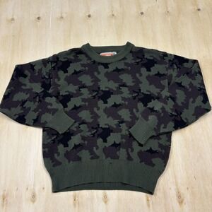 Vintage Winchester Sweater Mens Large Green Camouflage Knit Crewneck Pullover